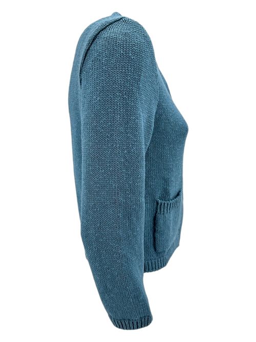 Women's light blue crew-neck cardigan Base Milano | B7212199